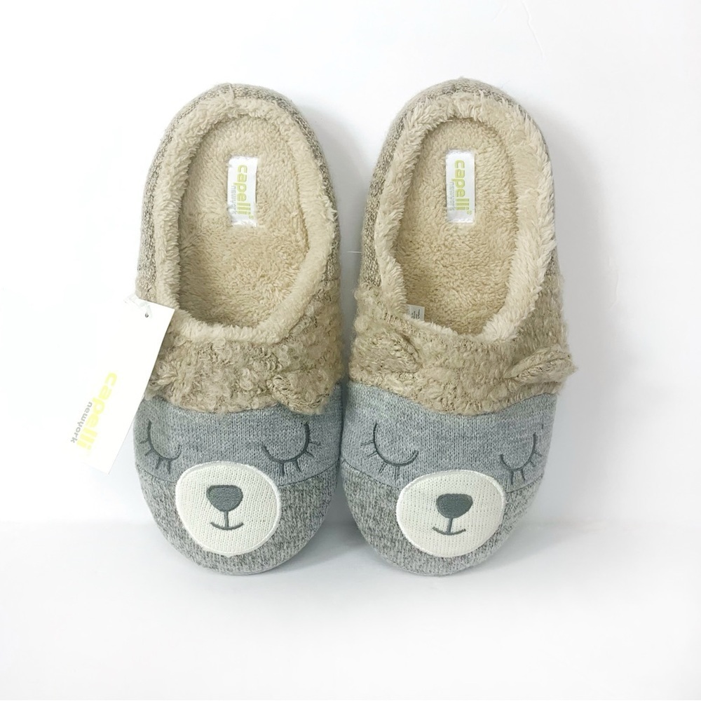 Cute Bear Face Plush Slippers Women's XL Fuzzy Cozy House Shoes Soft Comfy Gift